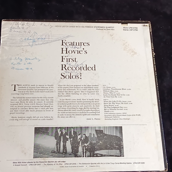 Hovie Lister Sings With His Famous Statesmen Quartet STEREO DISC - Picture 6 of 16
